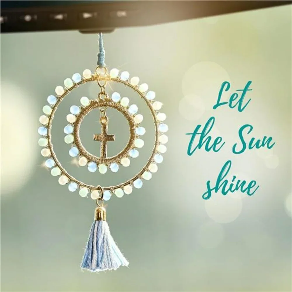 Crystal cross car mirror hanging suncatcher rearview charm keychain bag accessor
